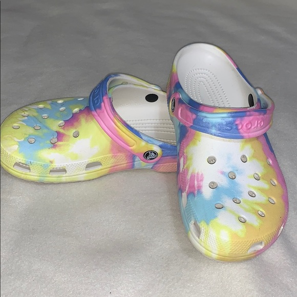 pastel tie dye crocs womens